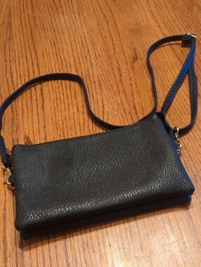 Sax Black Leather Crossbody Bag with Gold Hardware